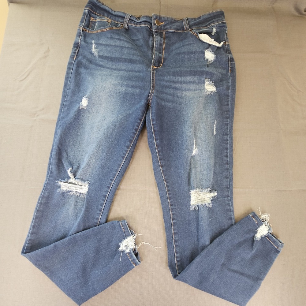 BUTT I love You WAX JEAN Blue Distressed dark Denim Jeans hi-rise Size 17